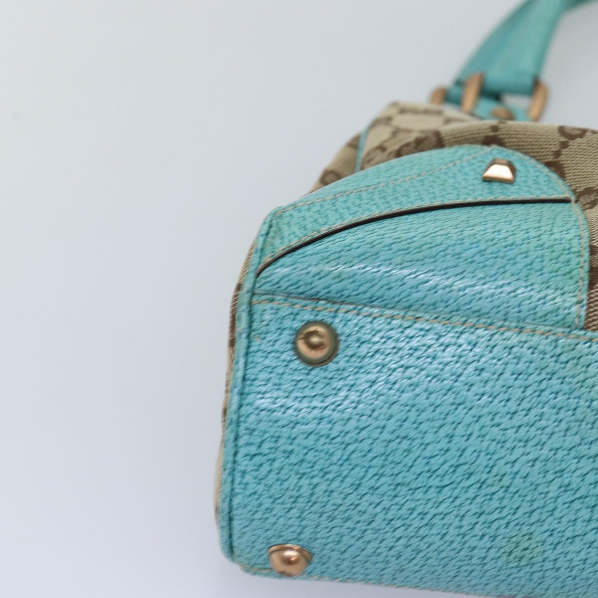 GUCCI GG Canvas New Jackie Shoulder Bag Turquoise Blue 124407 Auth 76451