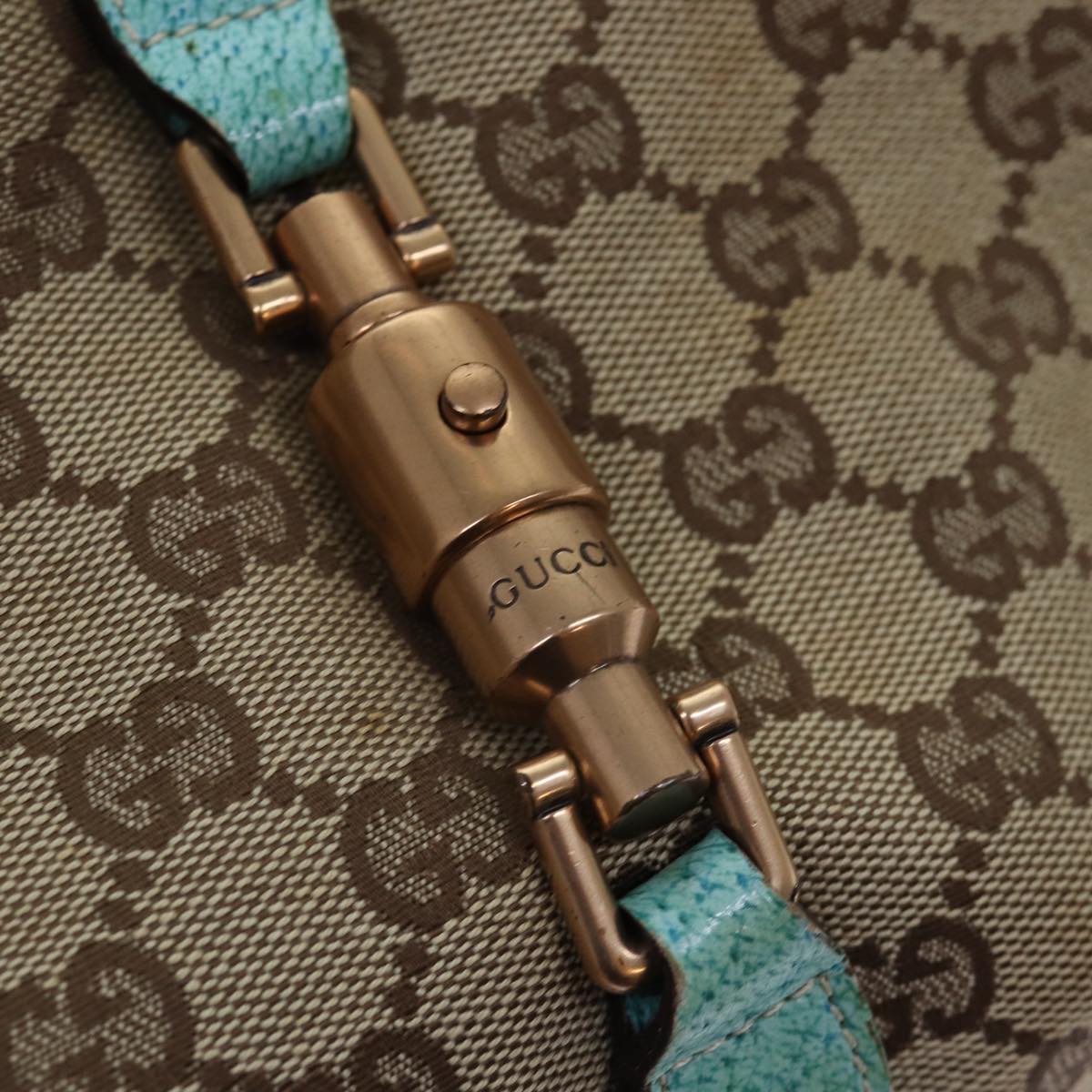 GUCCI GG Canvas New Jackie Shoulder Bag Turquoise Blue 124407 Auth 76451