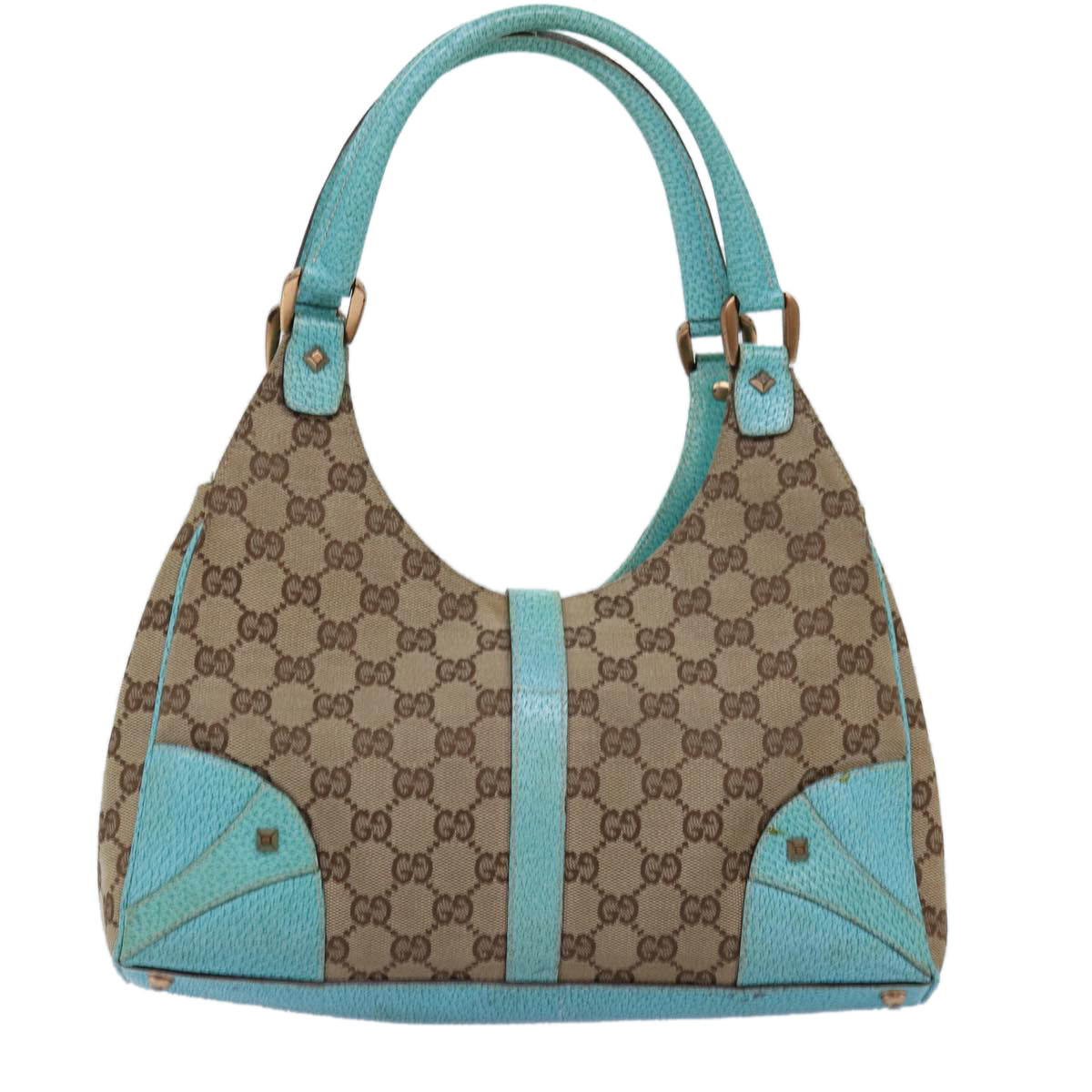 GUCCI GG Canvas New Jackie Shoulder Bag Turquoise Blue 124407 Auth 76451