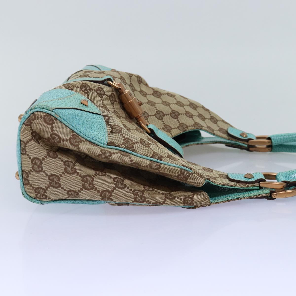 GUCCI GG Canvas New Jackie Shoulder Bag Turquoise Blue 124407 Auth 76451