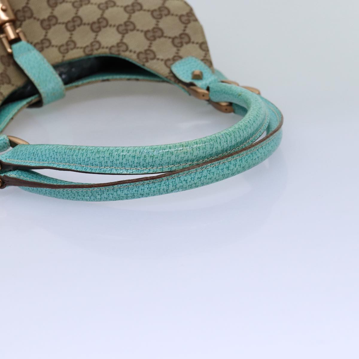 GUCCI GG Canvas New Jackie Shoulder Bag Turquoise Blue 124407 Auth 76451