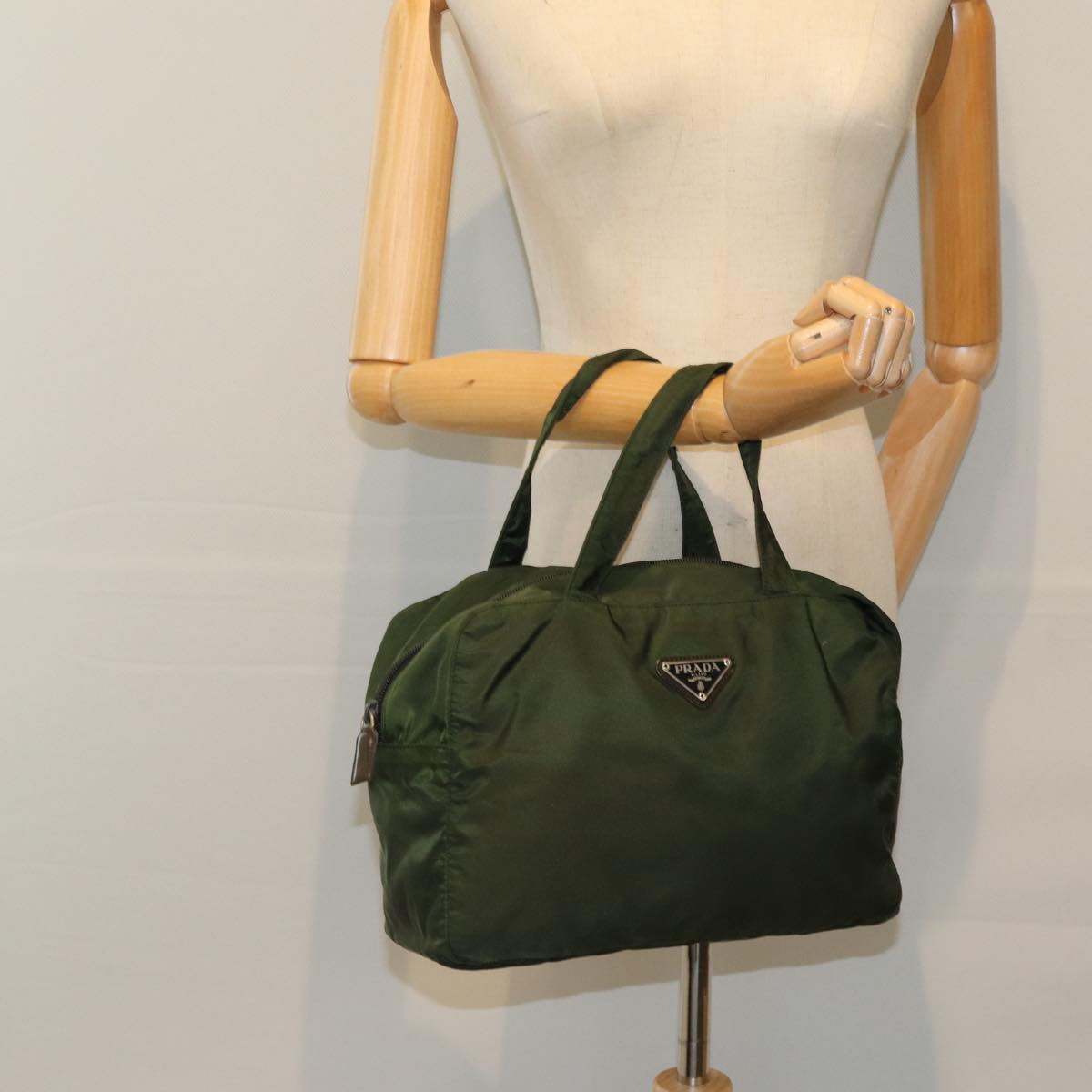 PRADA Hand Bag Nylon Khaki Auth 76455