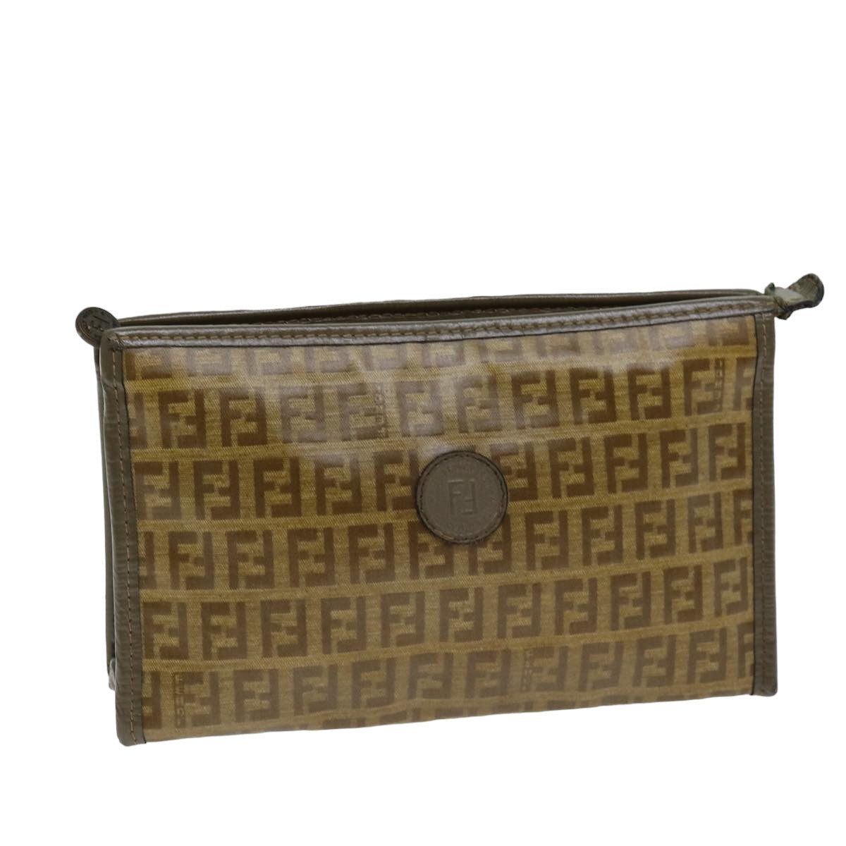 FENDI Zucchino Canvas Pouch Vintage Brown Auth 76457