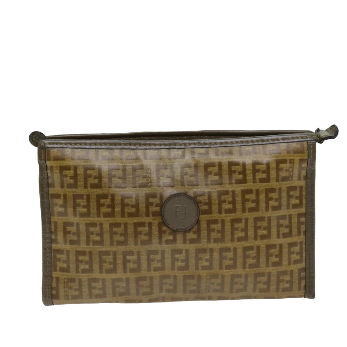 FENDI Zucchino Canvas Pouch Vintage Brown Auth 76457