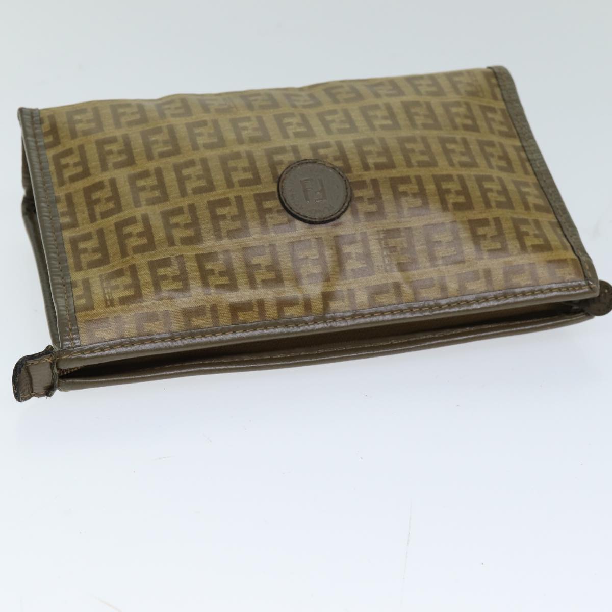 FENDI Zucchino Canvas Pouch Vintage Brown Auth 76457