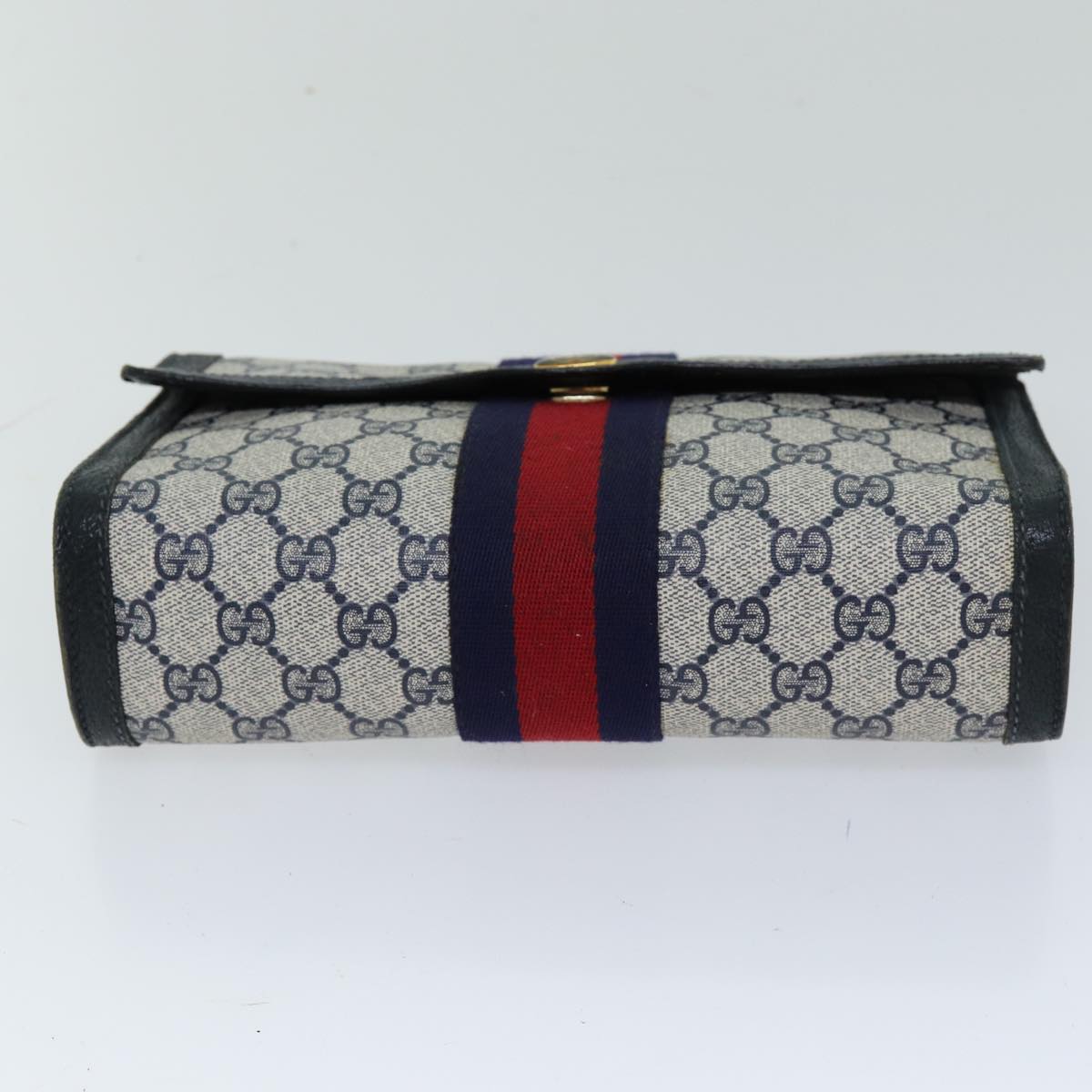 GUCCI GG Supreme Sherry Line Clutch Bag PVC Navy Red 84 01 006 Auth 76465