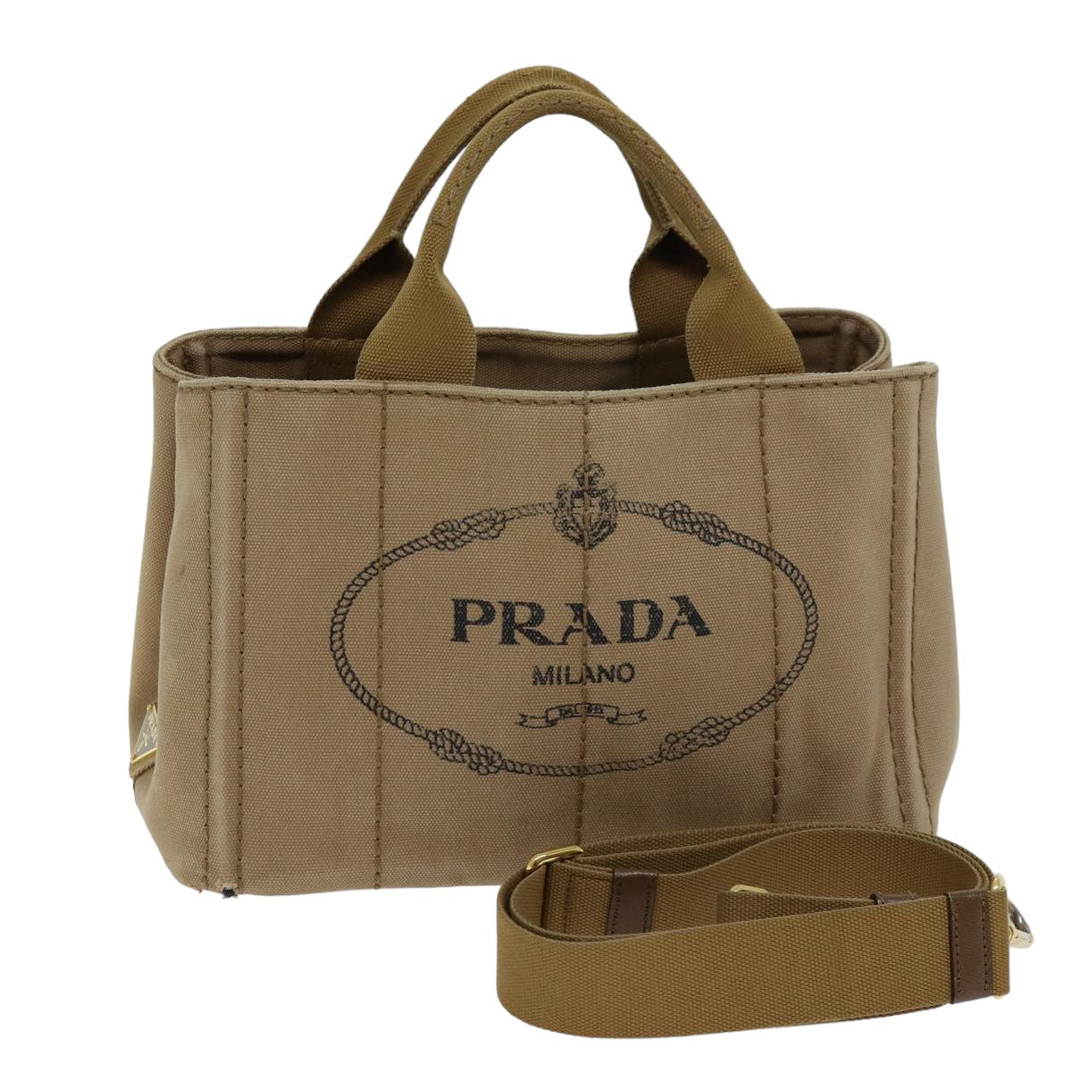 PRADA Canapa PM Hand Bag Canvas 2way Brown Auth 76473