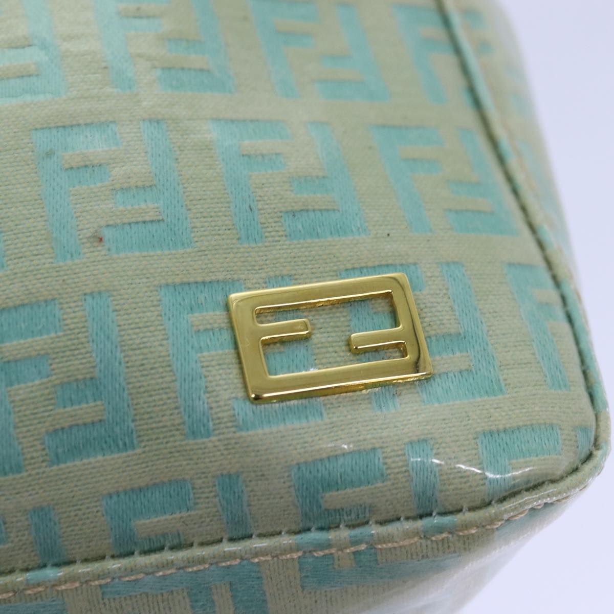 FENDI Zucchino Canvas Hand Bag Enamel Turquoise Blue Auth 76474