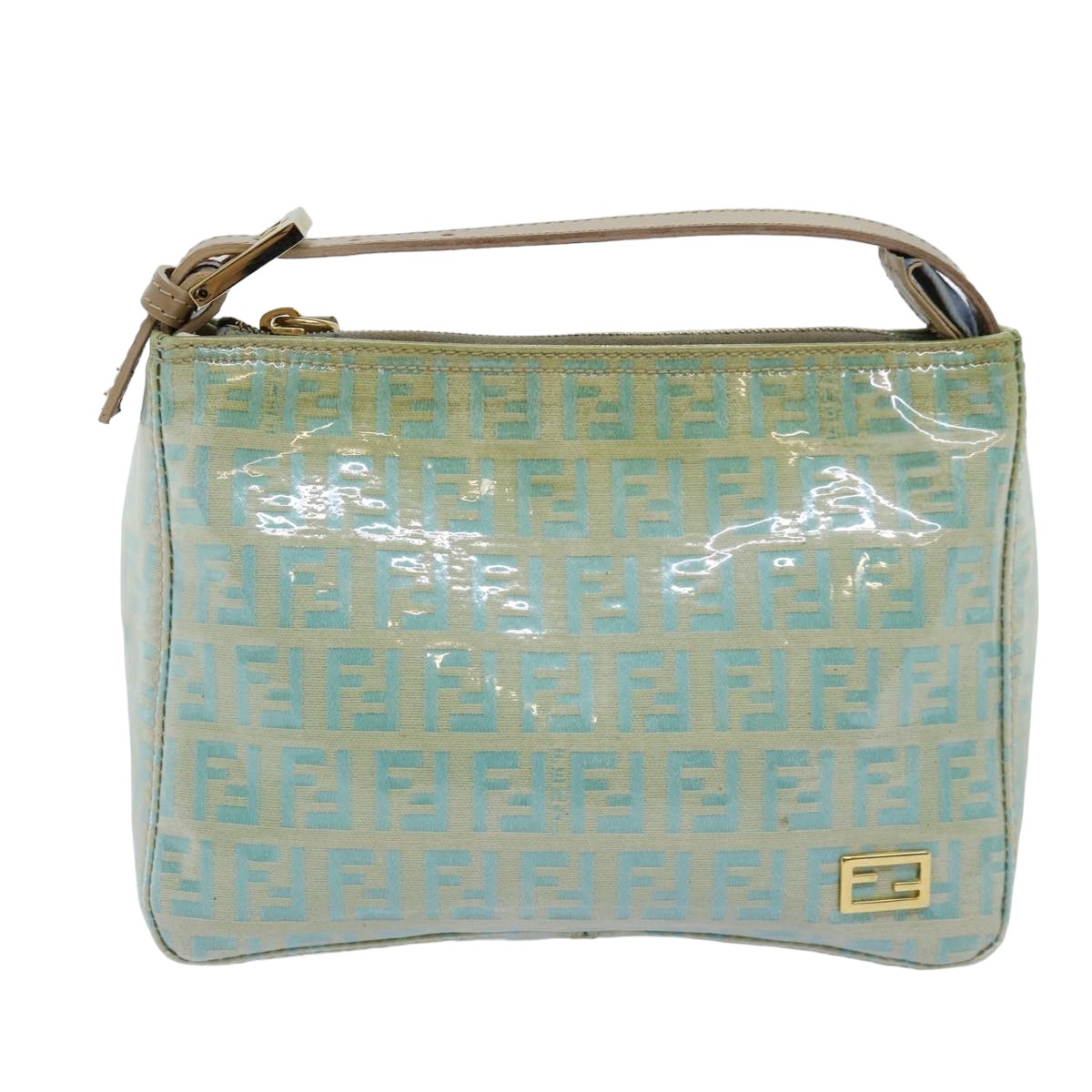 FENDI Zucchino Canvas Hand Bag Enamel Turquoise Blue Auth 76474 - 0