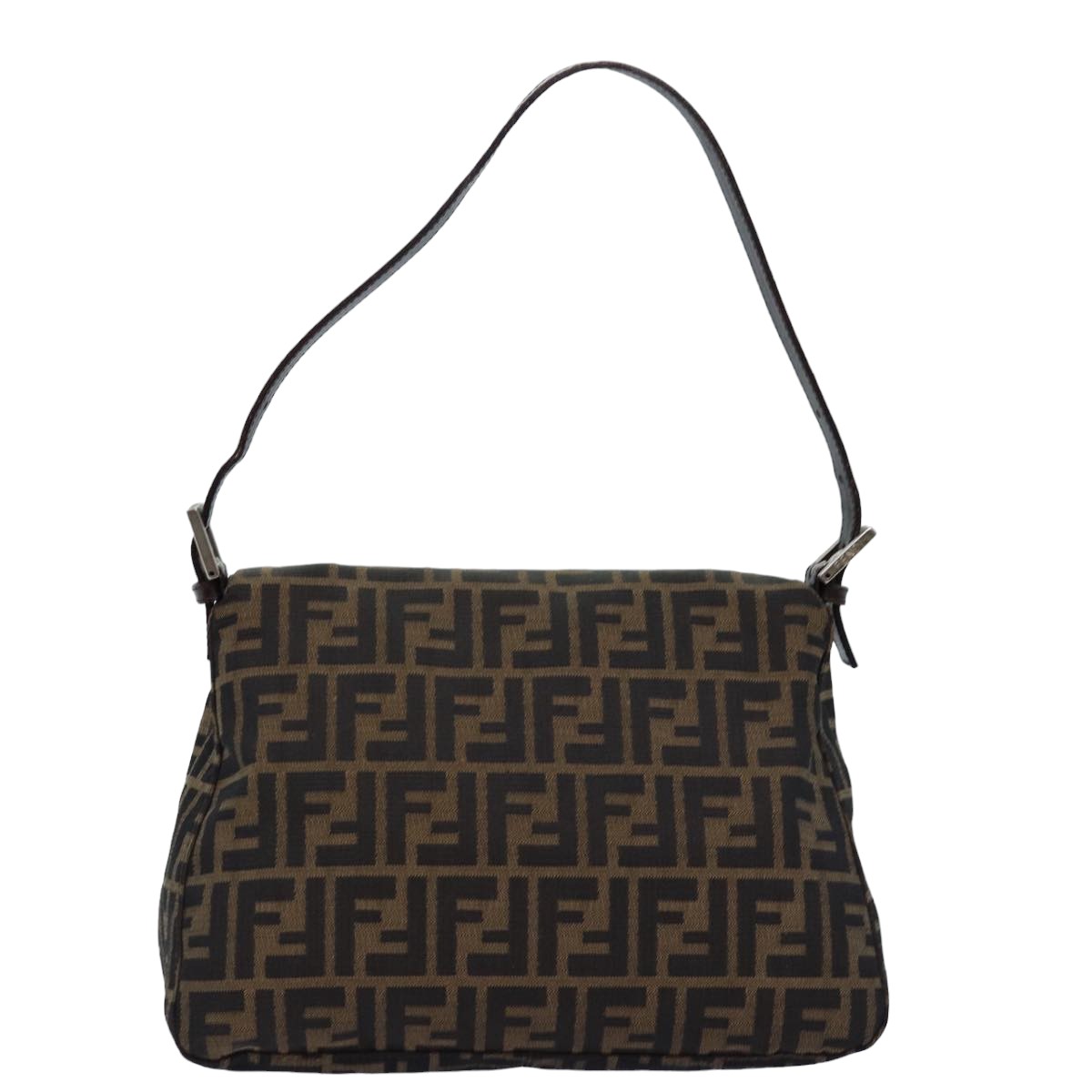 FENDI Zucca Canvas Mamma Baguette Shoulder Bag Black Brown Auth 76476