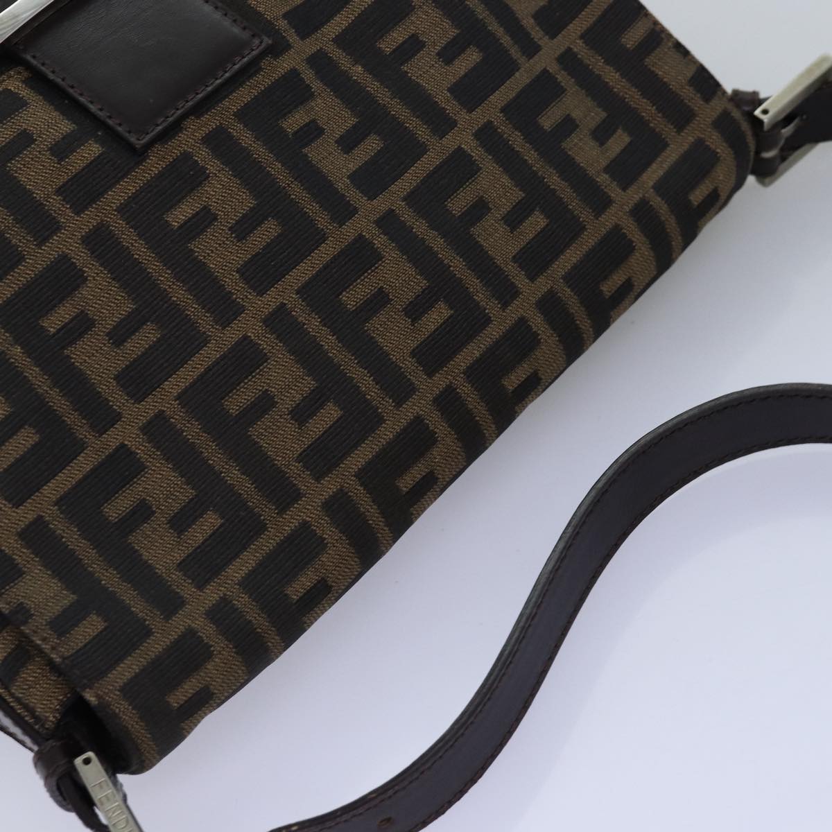 FENDI Zucca Canvas Mamma Baguette Shoulder Bag Black Brown Auth 76476