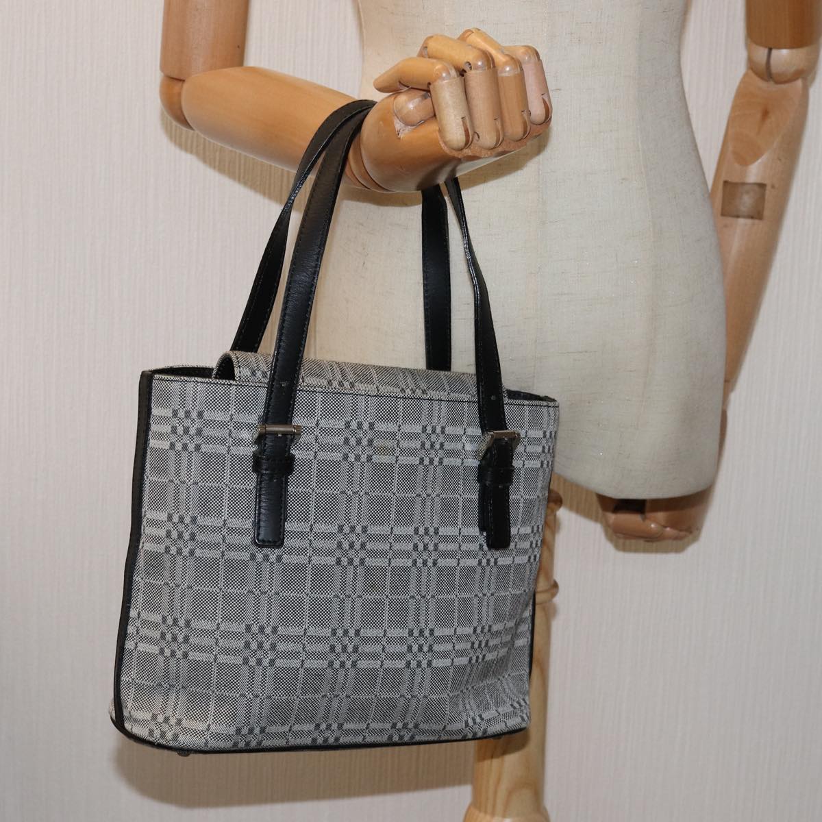 BURBERRY Hand Bag Canvas Gray Auth 76479