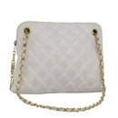 CHANEL Matelasse Chain Shoulder Bag Leather White CC Auth 76482-1