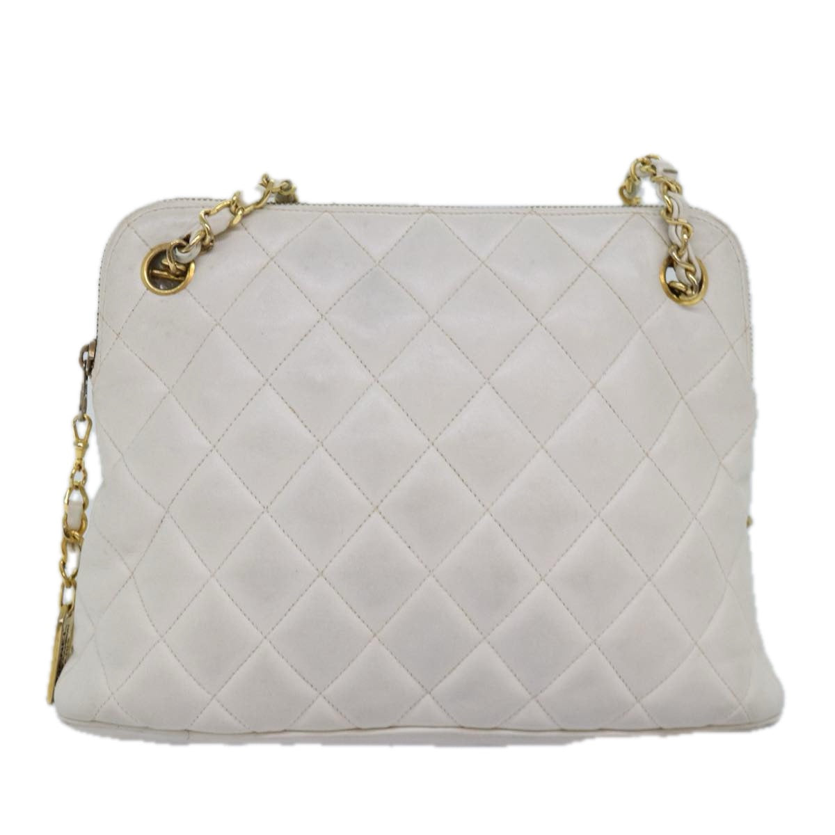 CHANEL Matelasse Chain Shoulder Bag Leather White CC Auth 76482