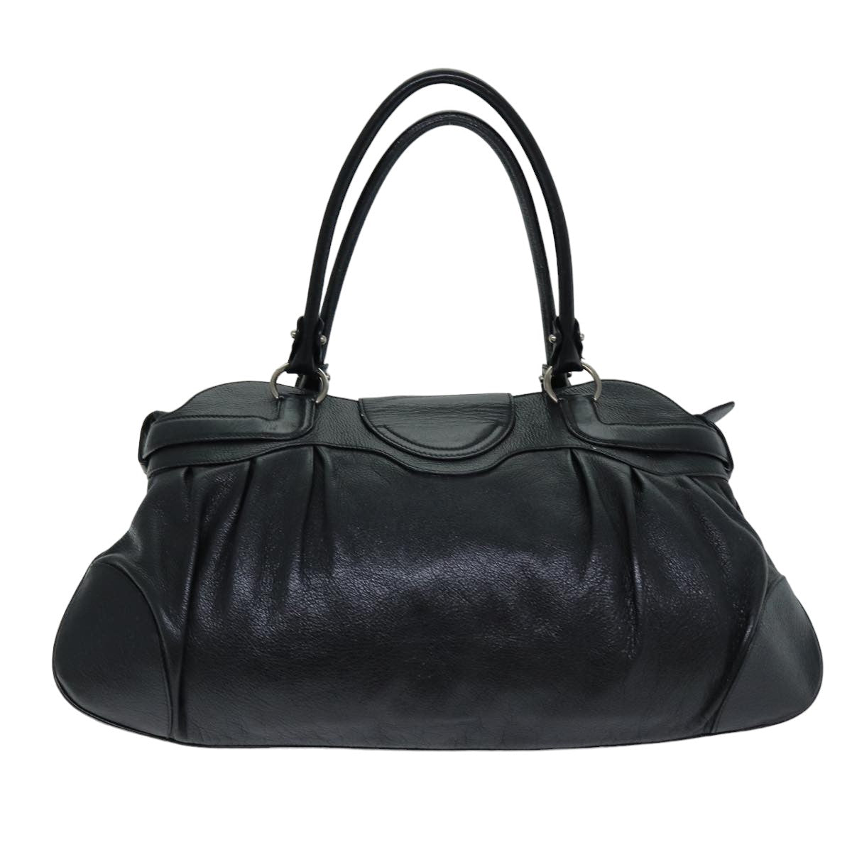 Salvatore Ferragamo Gancini Hand Bag Leather Black Auth 76486