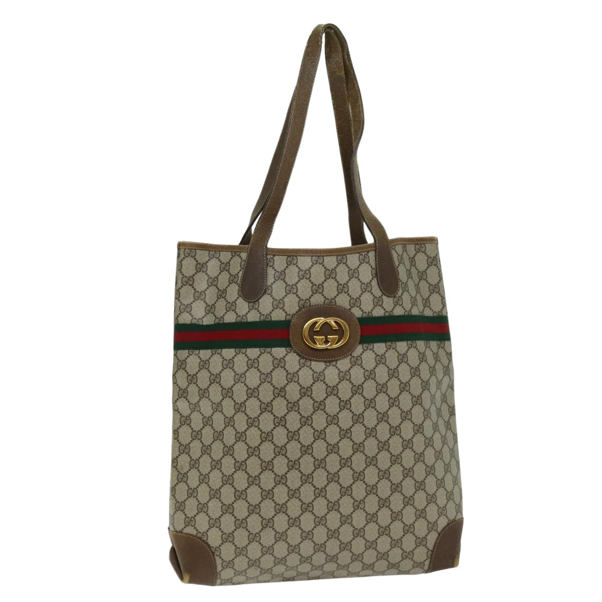 GUCCI GG Supreme Web Sherry Line Tote Bag PCV Beige Red 002 904 0131 Auth 76489