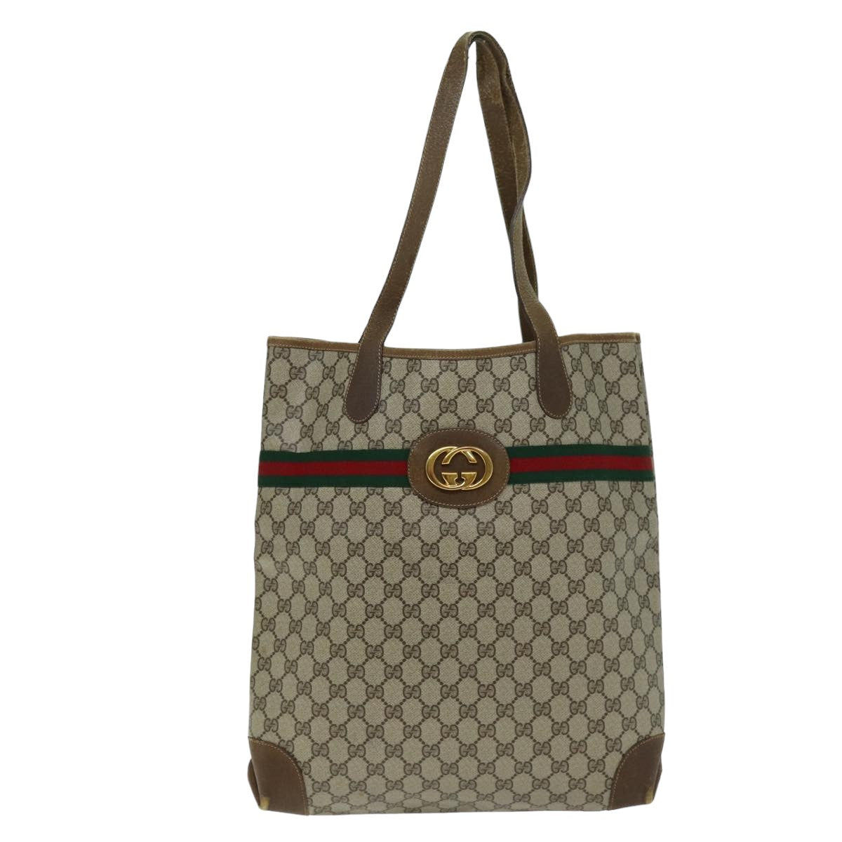 GUCCI GG Supreme Web Sherry Line Tote Bag PCV Beige Red 002 904 0131 Auth 76489