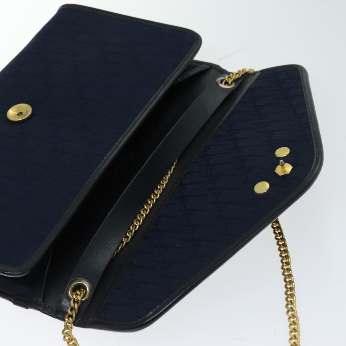 Christian Dior Trotter Canvas Chain Shoulder Bag Navy Auth 76503