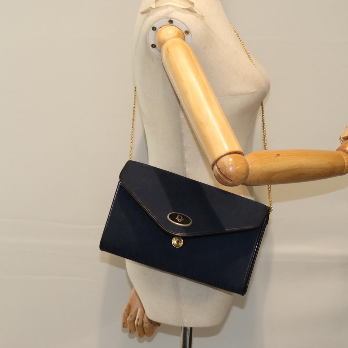 Christian Dior Trotter Canvas Chain Shoulder Bag Navy Auth 76503