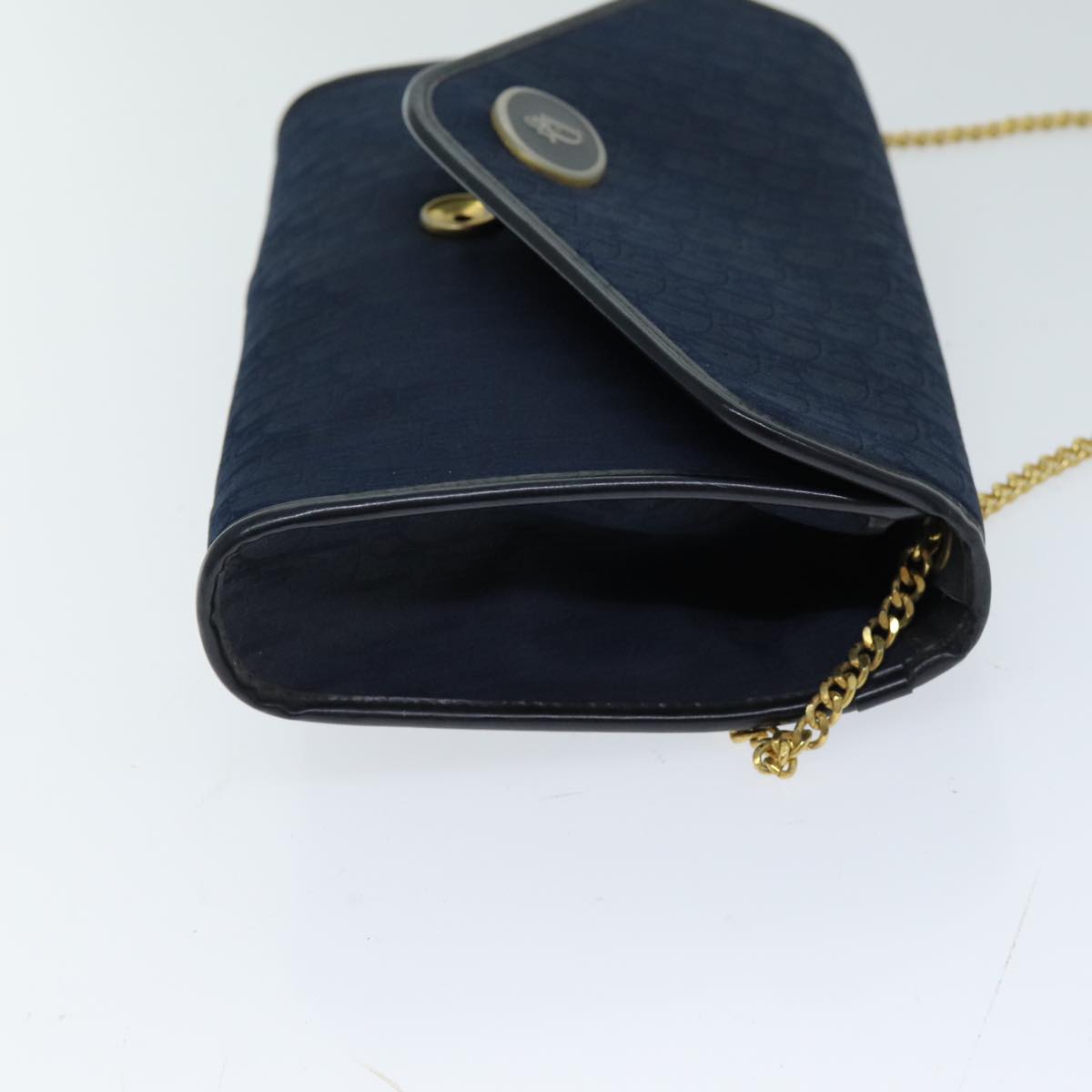 Christian Dior Trotter Canvas Chain Shoulder Bag Navy Auth 76503