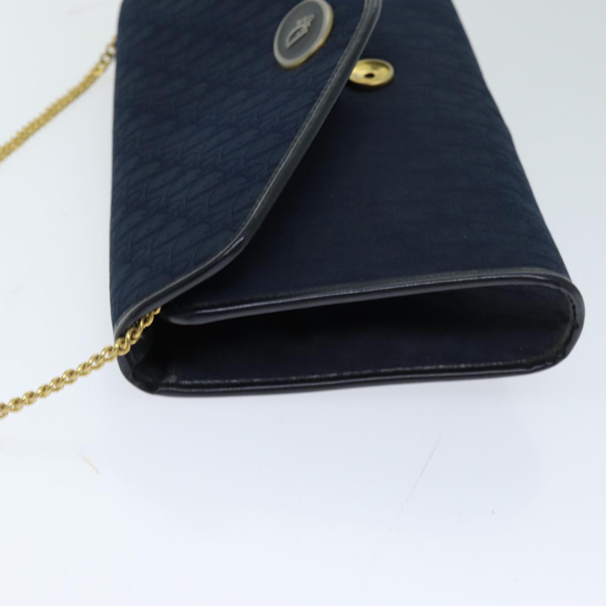 Christian Dior Trotter Canvas Chain Shoulder Bag Navy Auth 76503