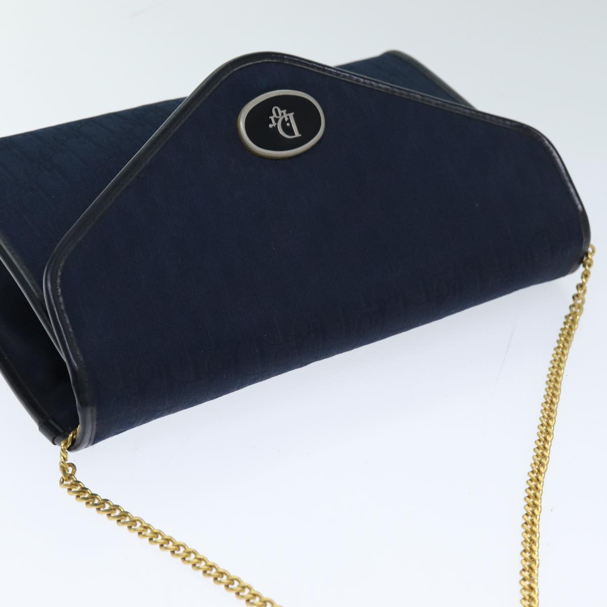 Christian Dior Trotter Canvas Chain Shoulder Bag Navy Auth 76503