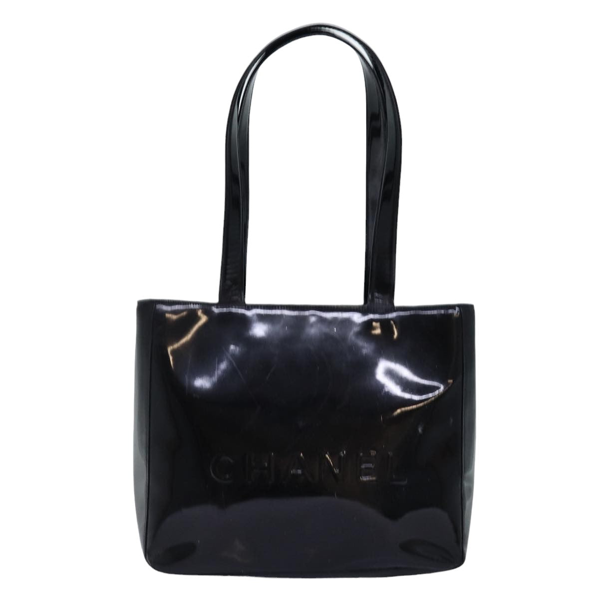 CHANEL Shoulder Bag Patent leather Black CC Auth 76509