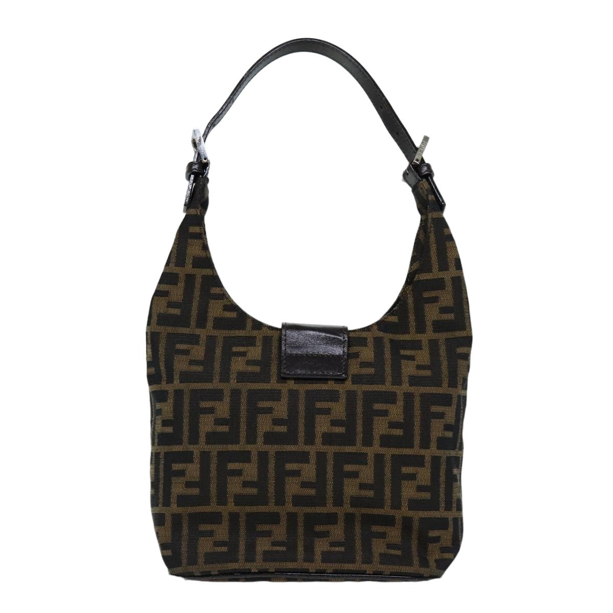 FENDI Zucca Canvas Mamma Baguette Shoulder Bag Black Brown Auth 76559