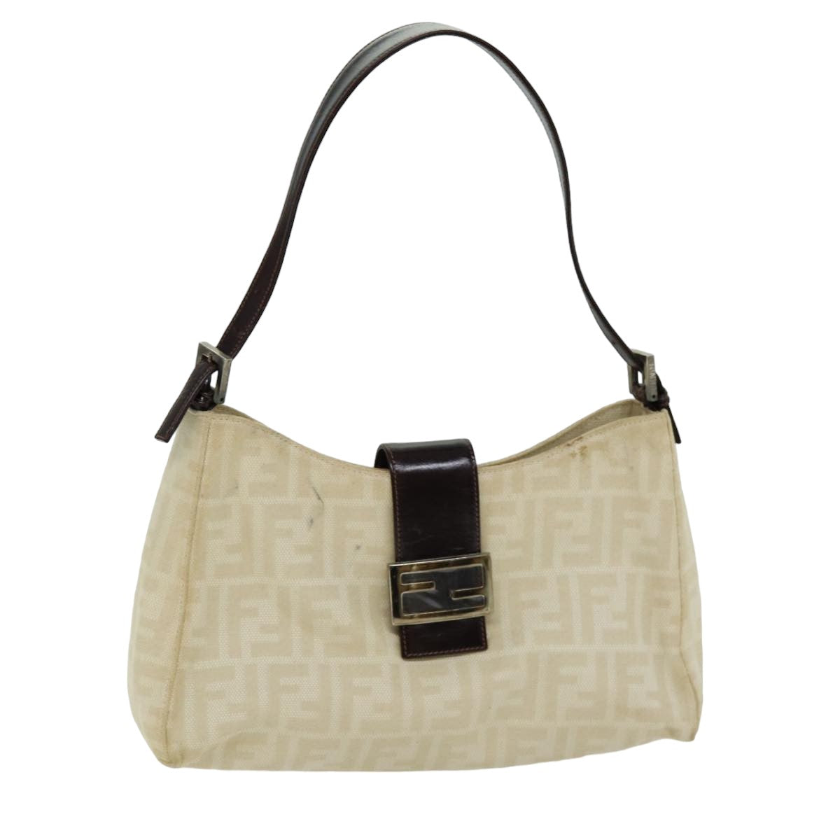 FENDI Zucca Canvas Mamma Baguette Shoulder Bag Beige Auth 76561