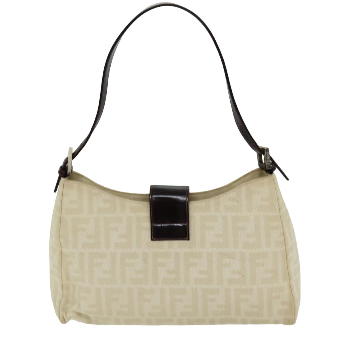 FENDI Zucca Canvas Mamma Baguette Shoulder Bag Beige Auth 76561