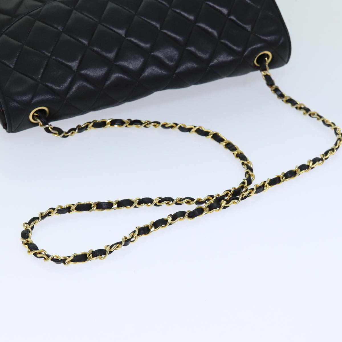 CHANEL Matelasse Chain Shoulder Bag Lamb Skin Black CC Auth 76568