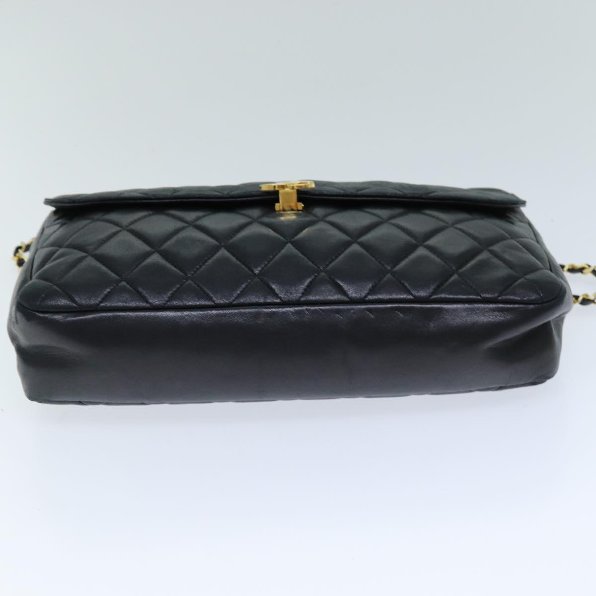 CHANEL Matelasse Chain Shoulder Bag Lamb Skin Black CC Auth 76568