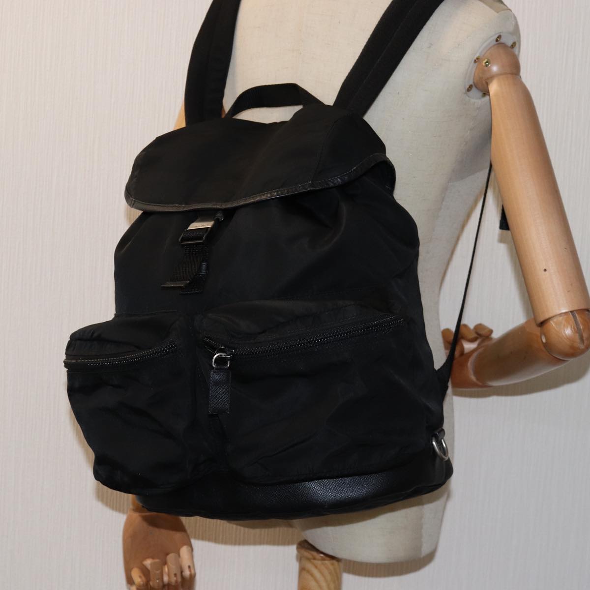 PRADA Backpack Nylon Black Auth 76576