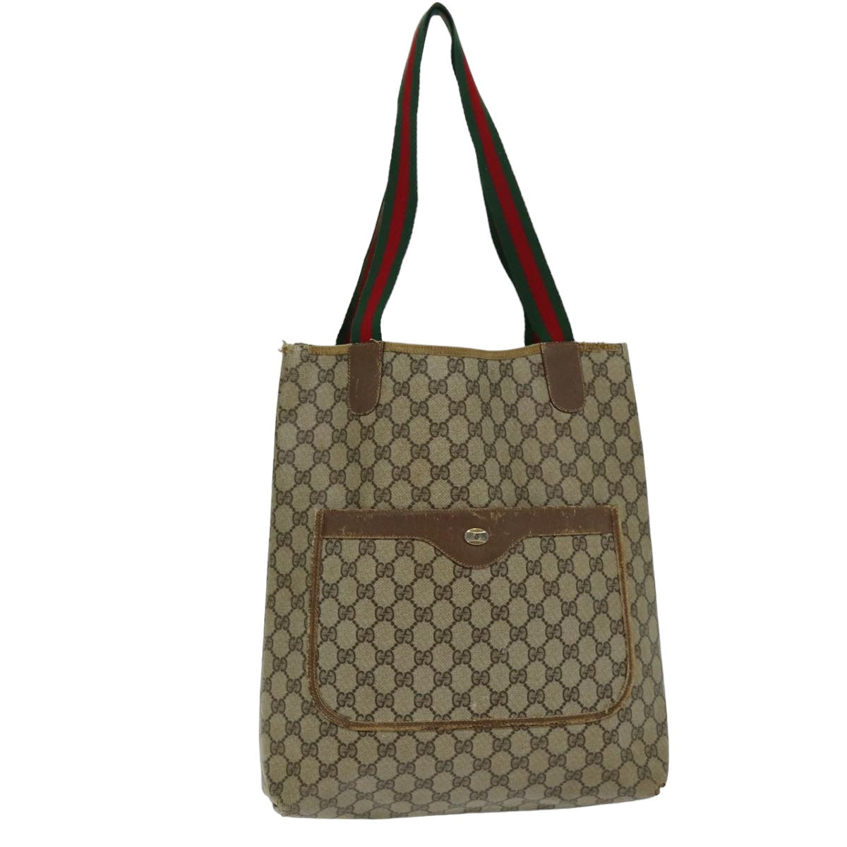 GUCCI GG Supreme Web Sherry Line Tote Bag PCVLeather Beige 39 02 003 Auth 76578