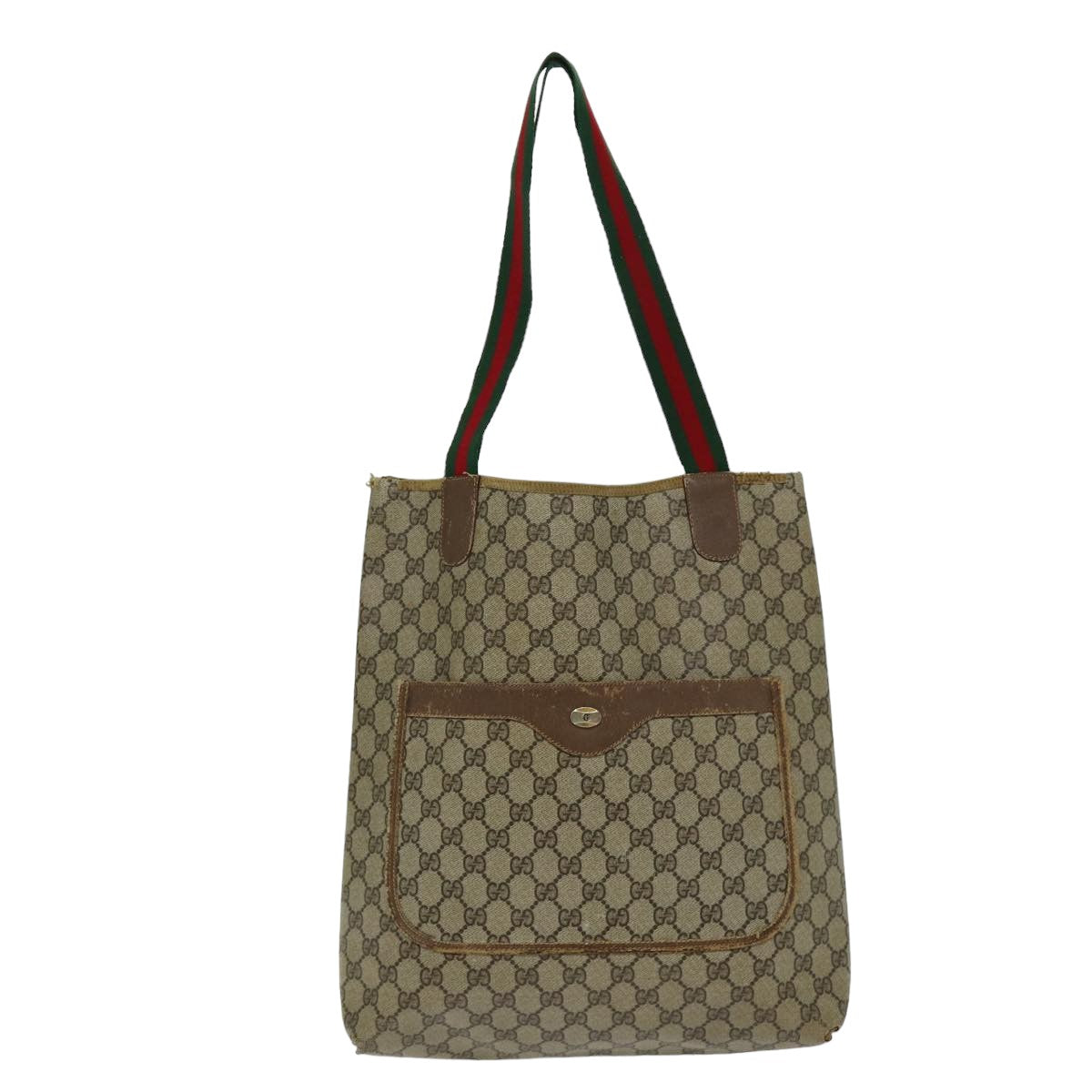 GUCCI GG Supreme Web Sherry Line Tote Bag PCVLeather Beige 39 02 003 Auth 76578