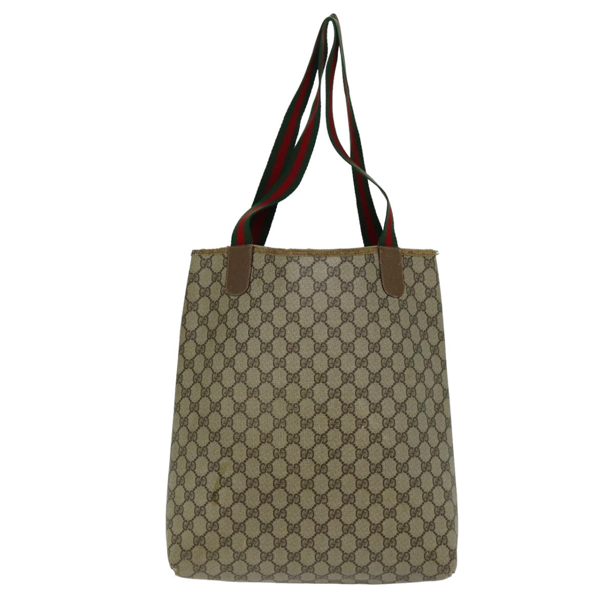 GUCCI GG Supreme Web Sherry Line Tote Bag PCVLeather Beige 39 02 003 Auth 76578