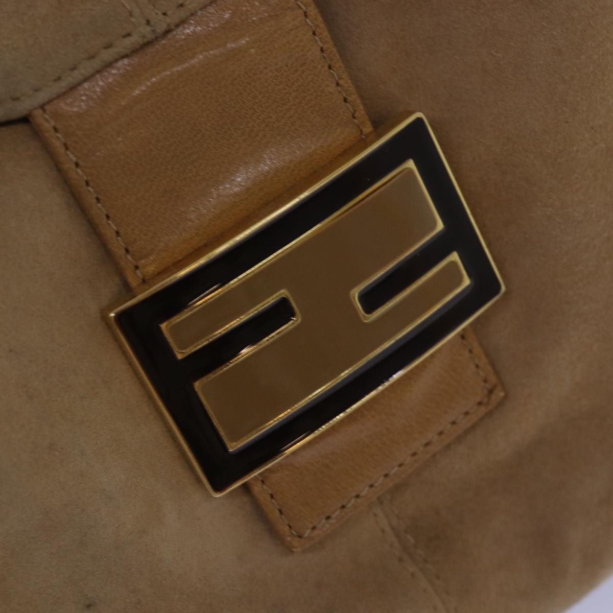 FENDI Mamma Baguette Shoulder Bag Suede Beige Auth 76610