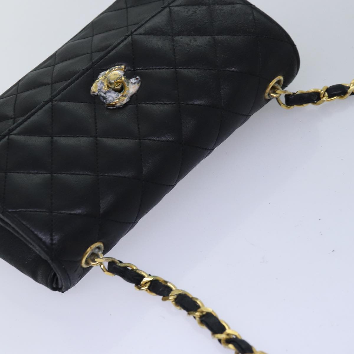 CHANEL Matelasse Chain Shoulder Bag Lamb Skin Black CC Auth 76613