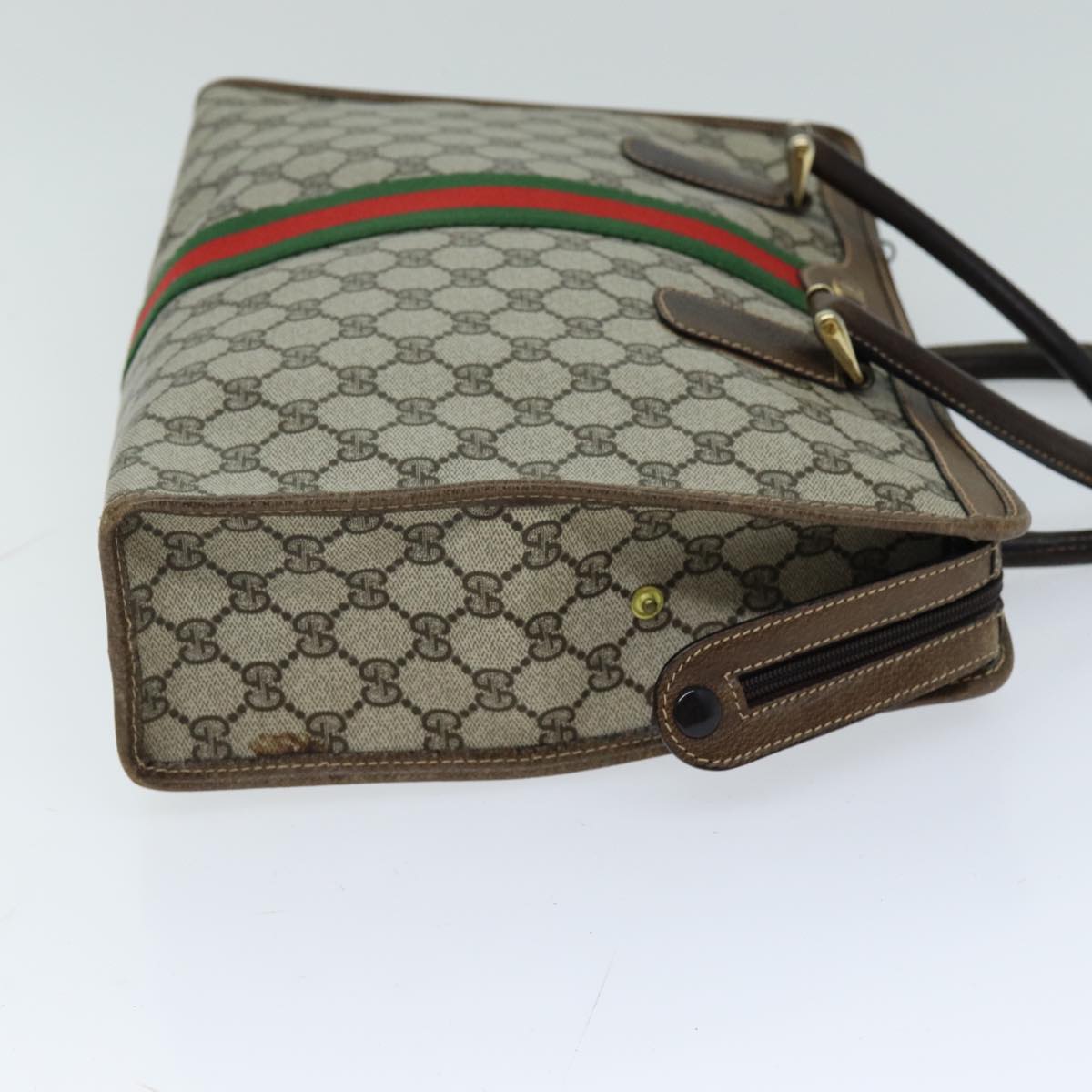 GUCCI GG Supreme Web Sherry Line Hand Bag PVC Beige Red Green Auth 76635