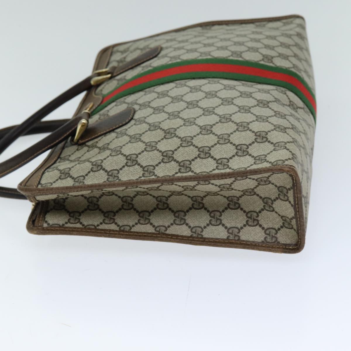 GUCCI GG Supreme Web Sherry Line Hand Bag PVC Beige Red Green Auth 76635