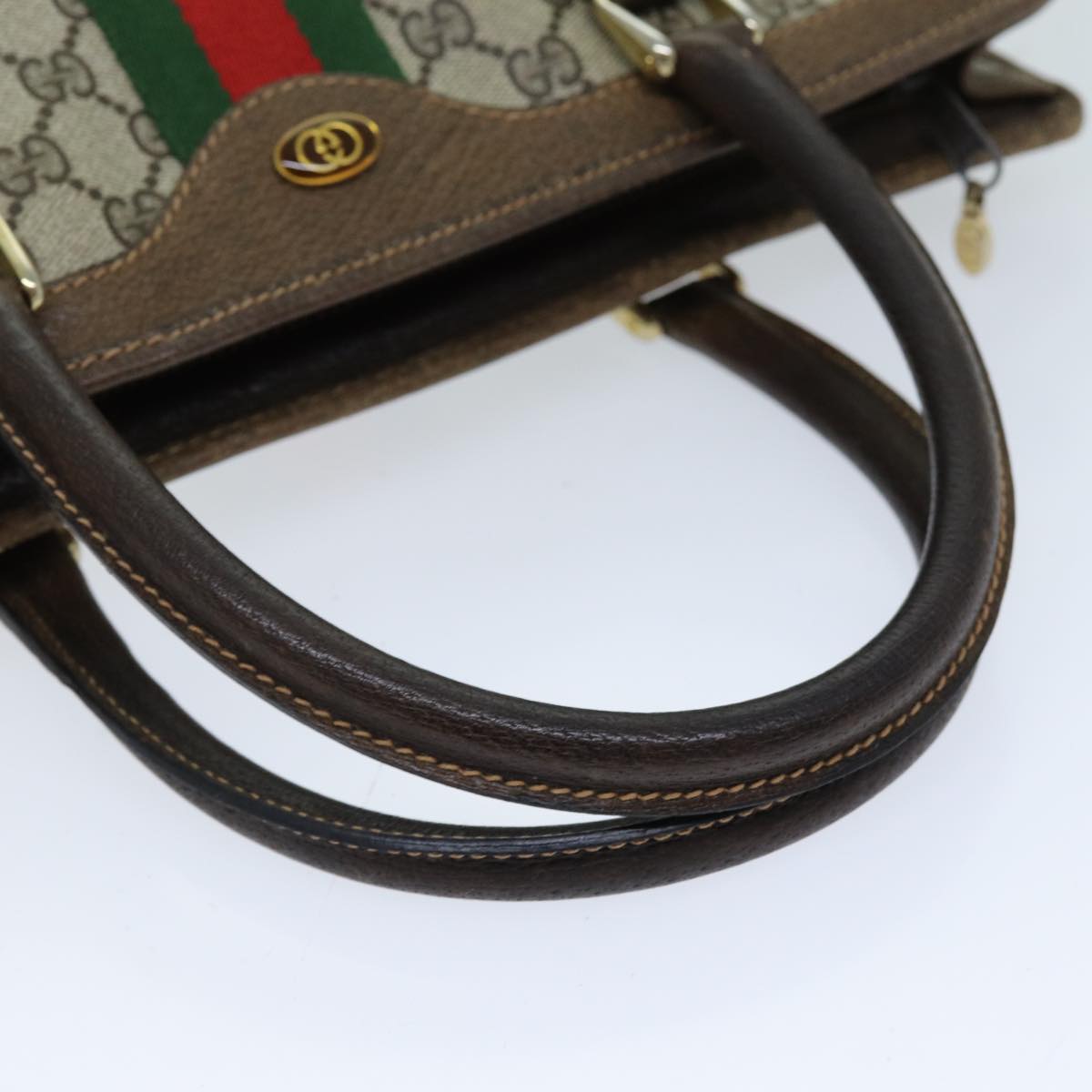 GUCCI GG Supreme Web Sherry Line Hand Bag PVC Beige Red Green Auth 76635