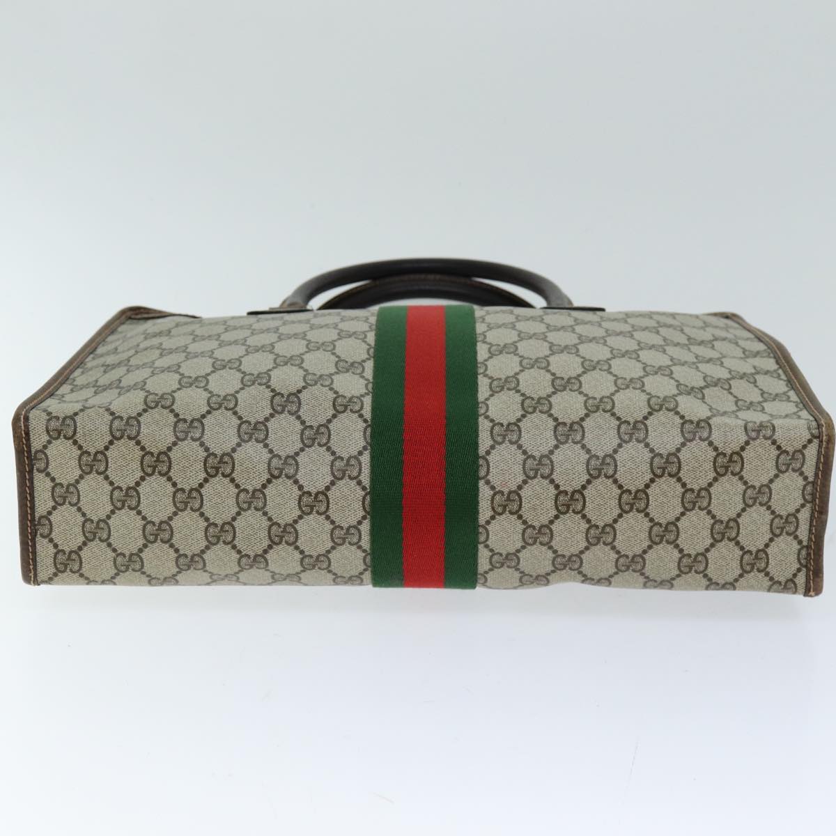 GUCCI GG Supreme Web Sherry Line Hand Bag PVC Beige Red Green Auth 76635