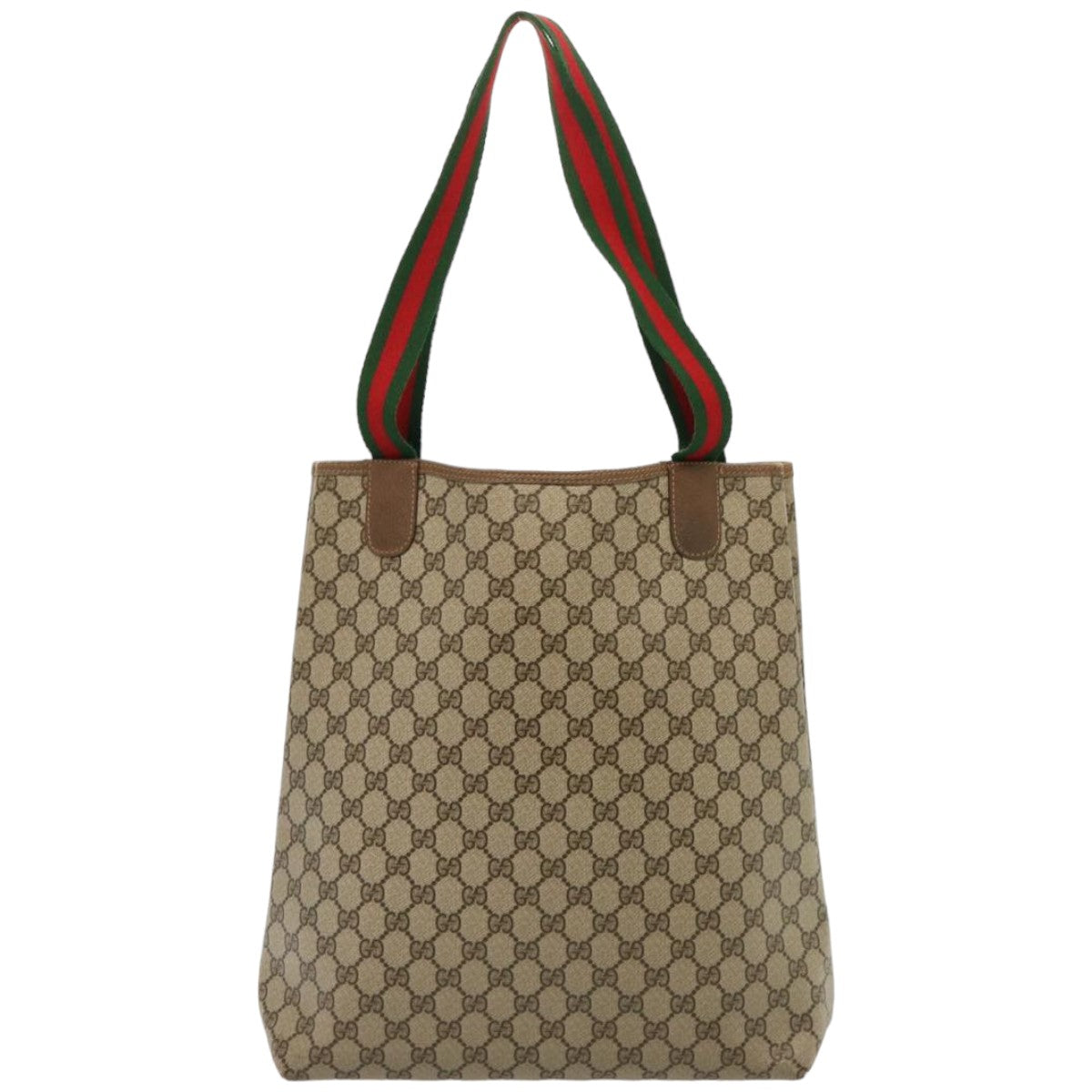 GUCCI GG Supreme Web Sherry Line Tote Bag PVC Leather Beige 39 02 003 Auth 76636 - 0