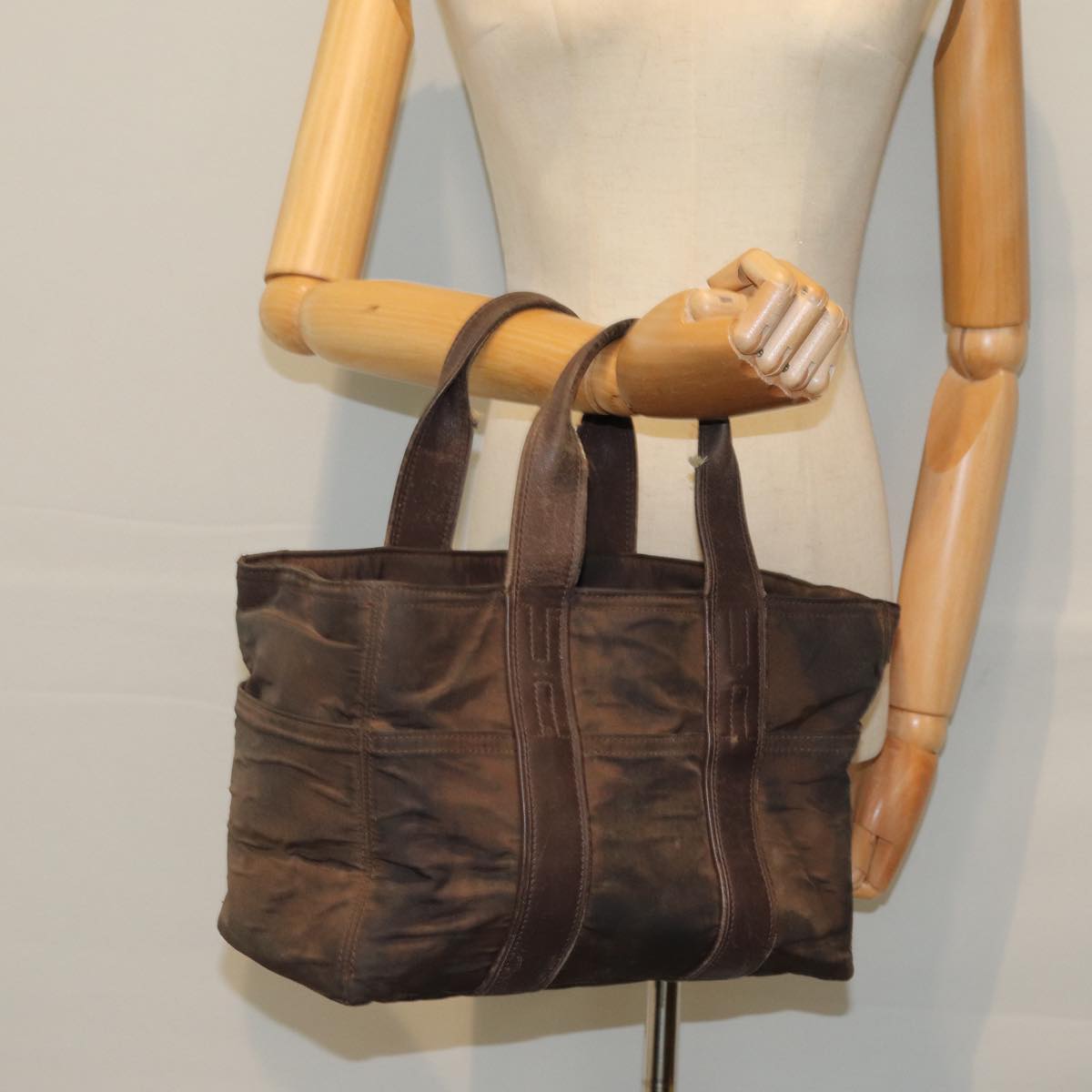 HERMES Acape Luco PM Hand Bag Nylon Brown Auth 76637