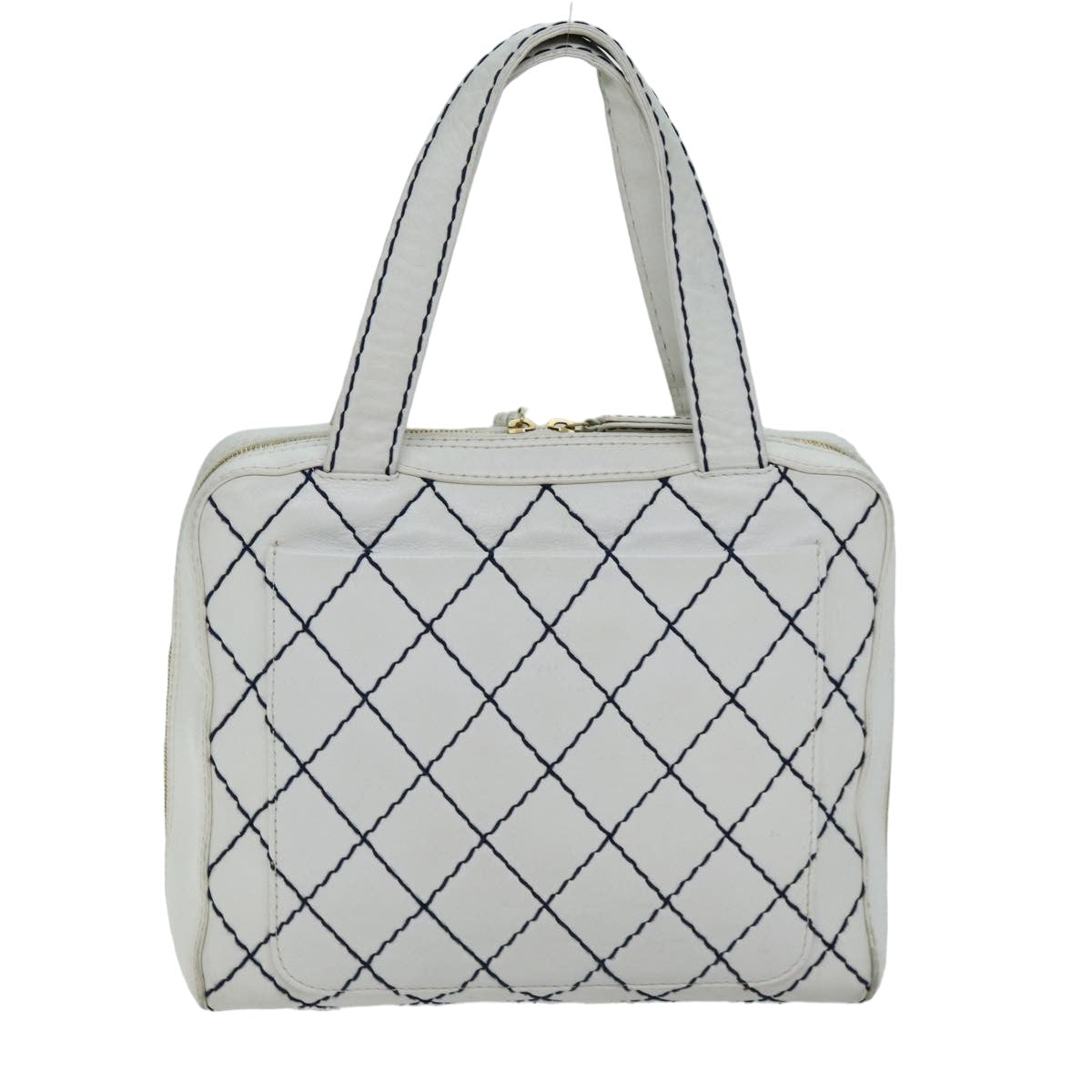 CHANEL Wild Stitch Hand Bag Leather White CC Auth 76642 - 0