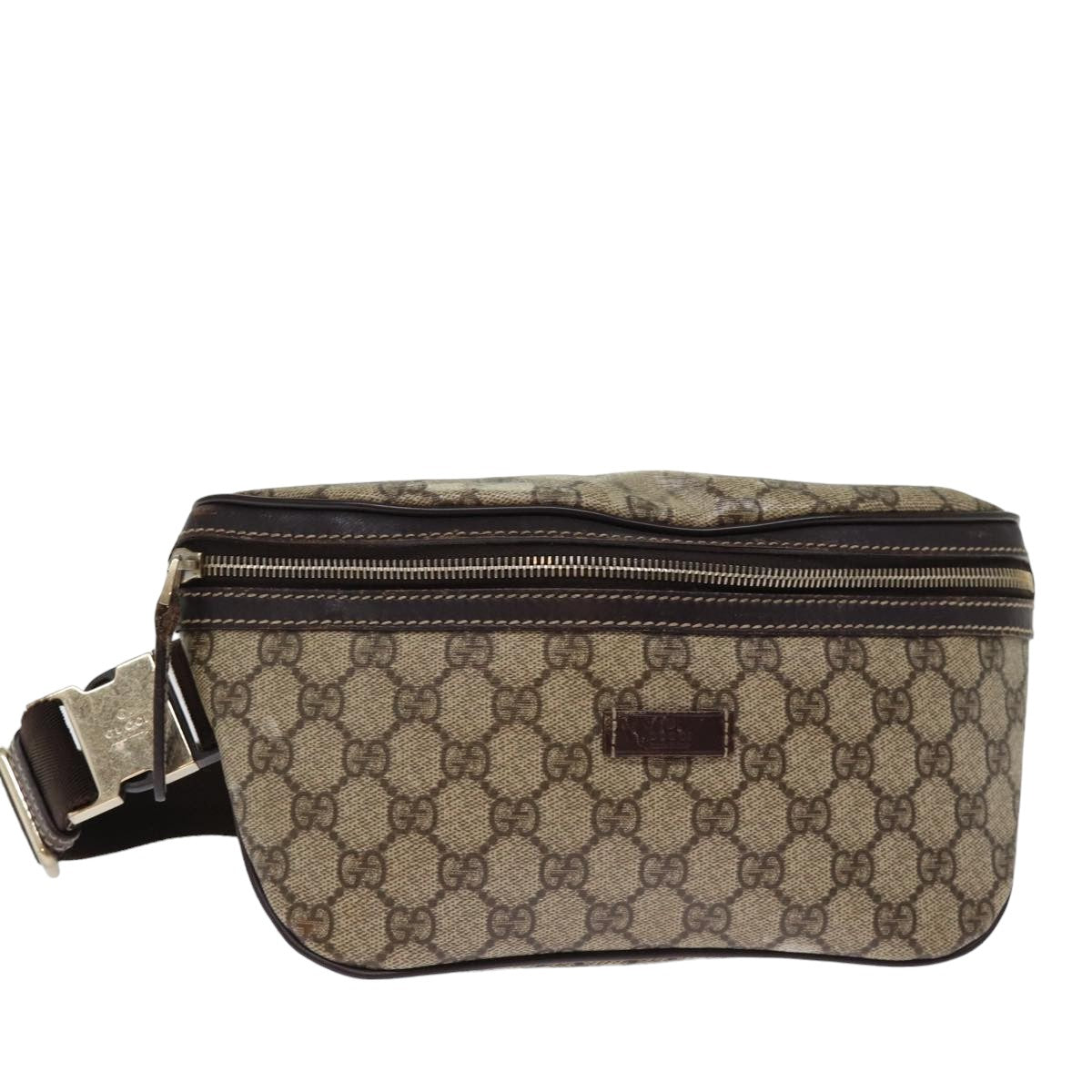 GUCCI GG Supreme Body Bag PVC Beige 233269 Auth 76658