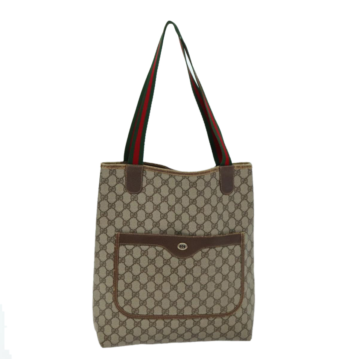 GUCCI GG Supreme Web Sherry Line Tote Bag PVC Beige Red 40 02 003 Auth 76659