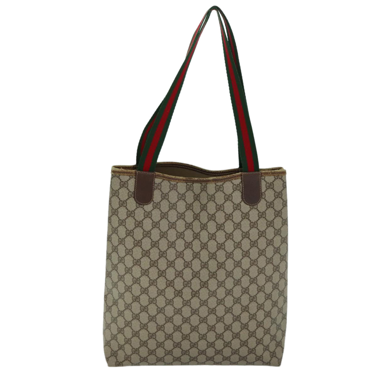 GUCCI GG Supreme Web Sherry Line Tote Bag PVC Beige Red 40 02 003 Auth 76659 - 0