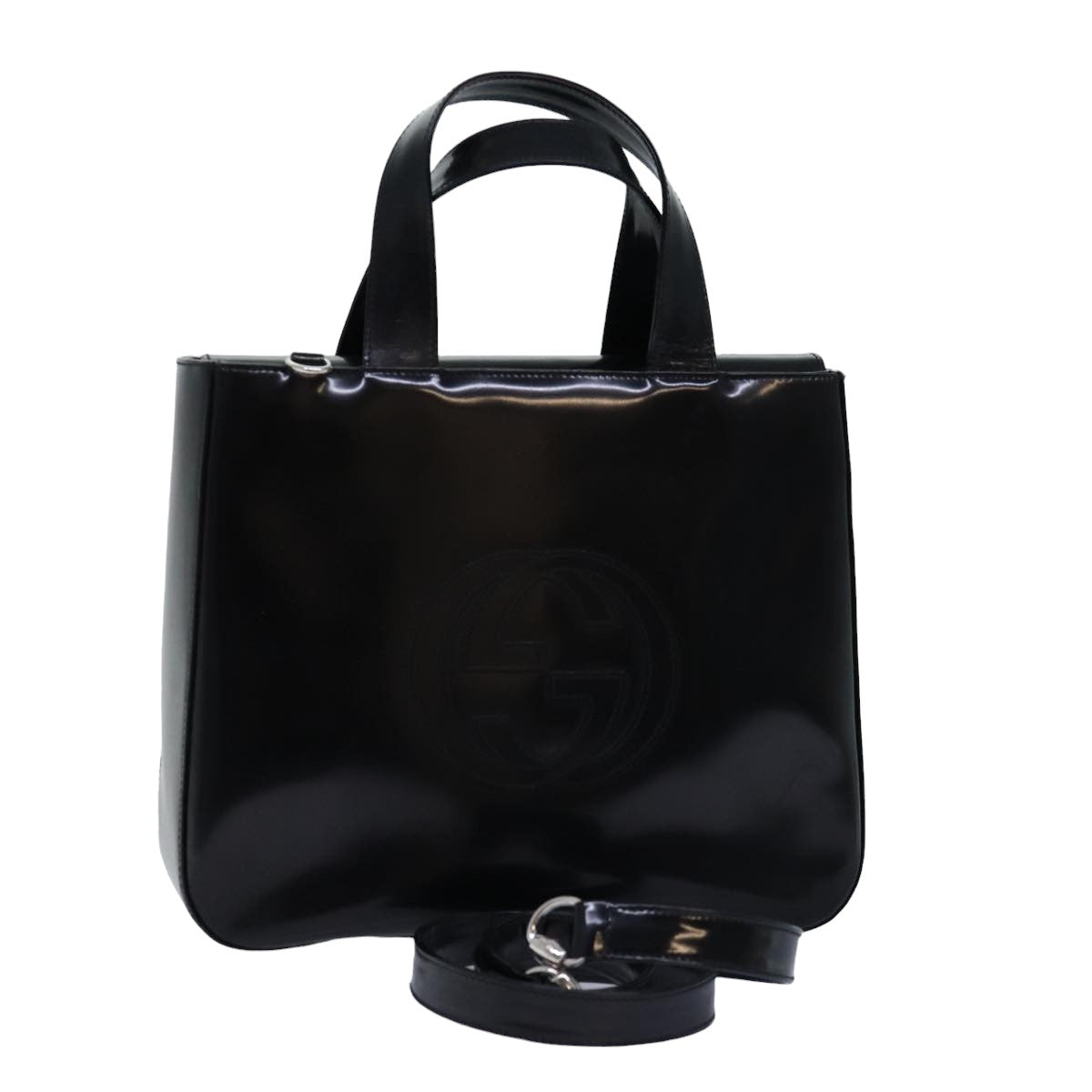 GUCCI Hand Bag Enamel 2way Black 000 1013 0504 Auth 76665