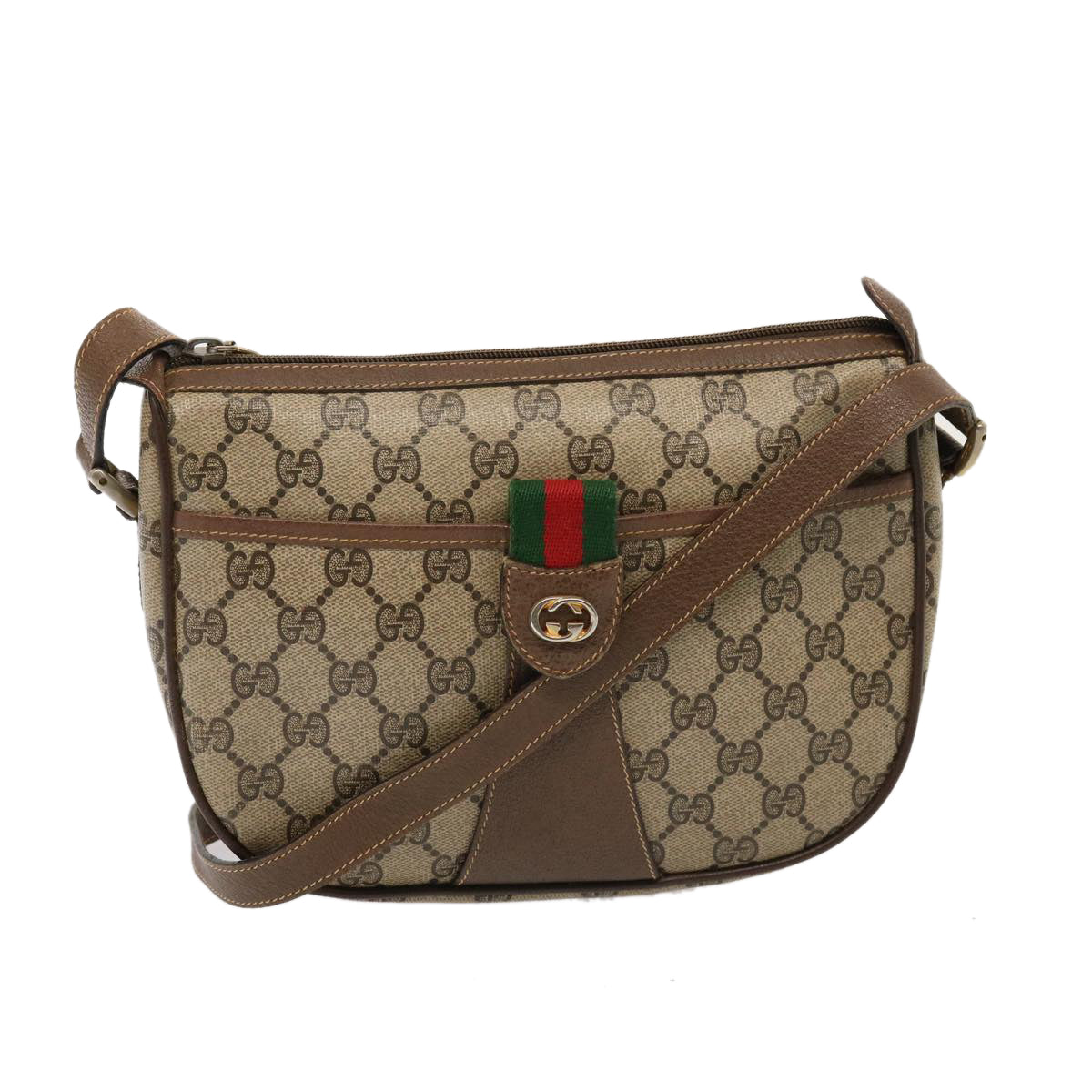 GUCCI GG Supreme Web Sherry Line Shoulder Bag PVC Beige 89 02 032 Auth 76696